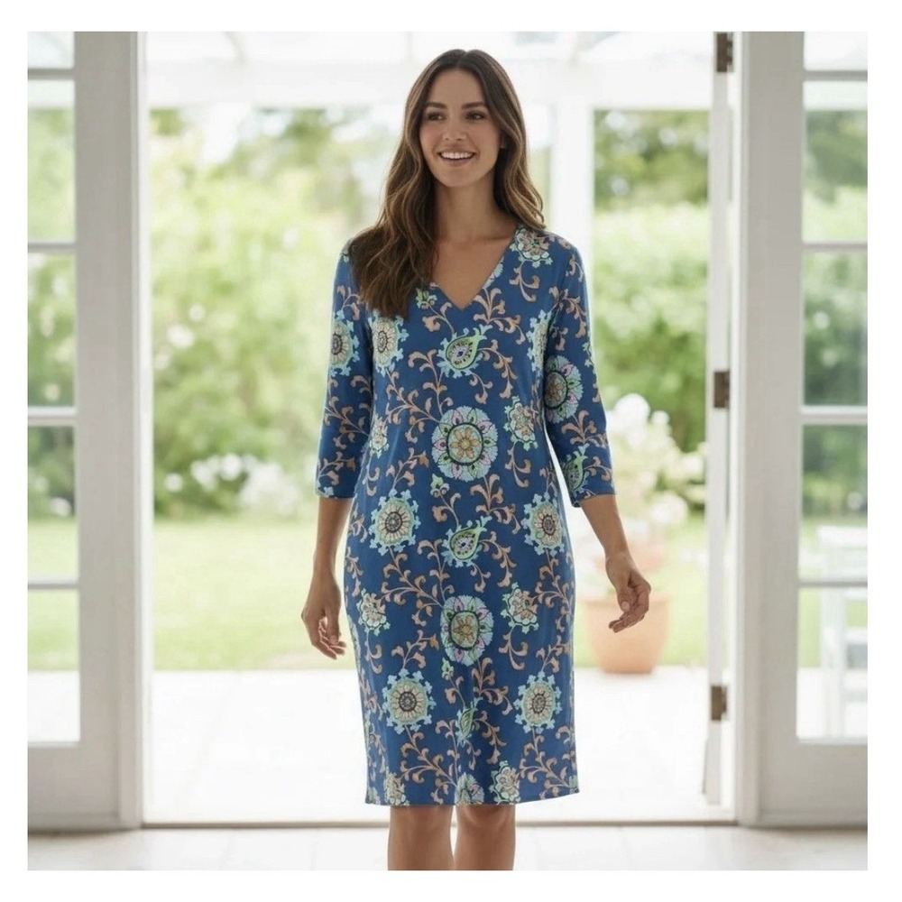 J. Mclaughlin Catalina Cloth Carly Sheath Dress in a Blue Floral Paisley Large L